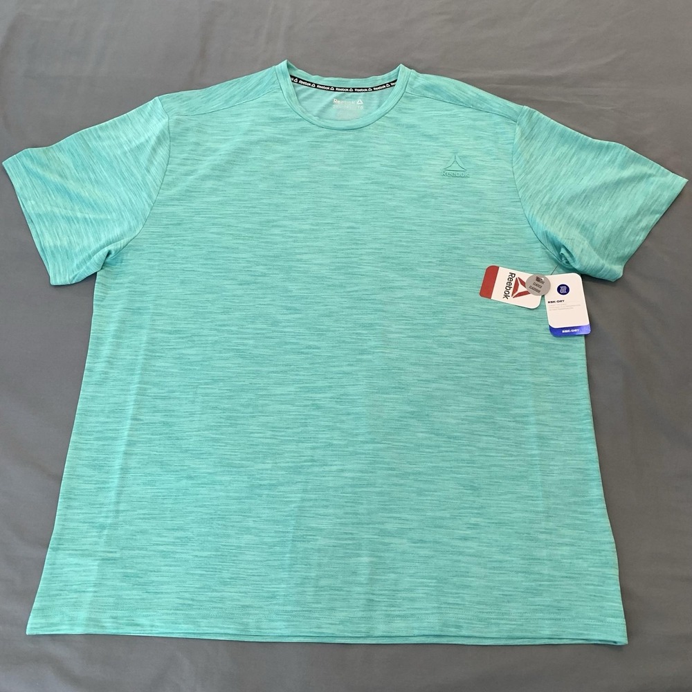 Reebok RBK-DRY Stride Mesh Shirt Mens 2XL Blue Cascade Heather Active Tee Top